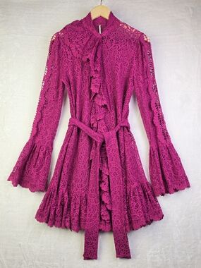 Free People Dreams of You Lace Mini Dress Womens Small Raspberry Magenta